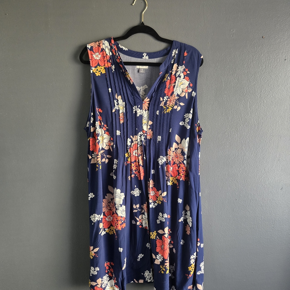 Old Navy Chambray Blue Sleeveless Floral Dress XL